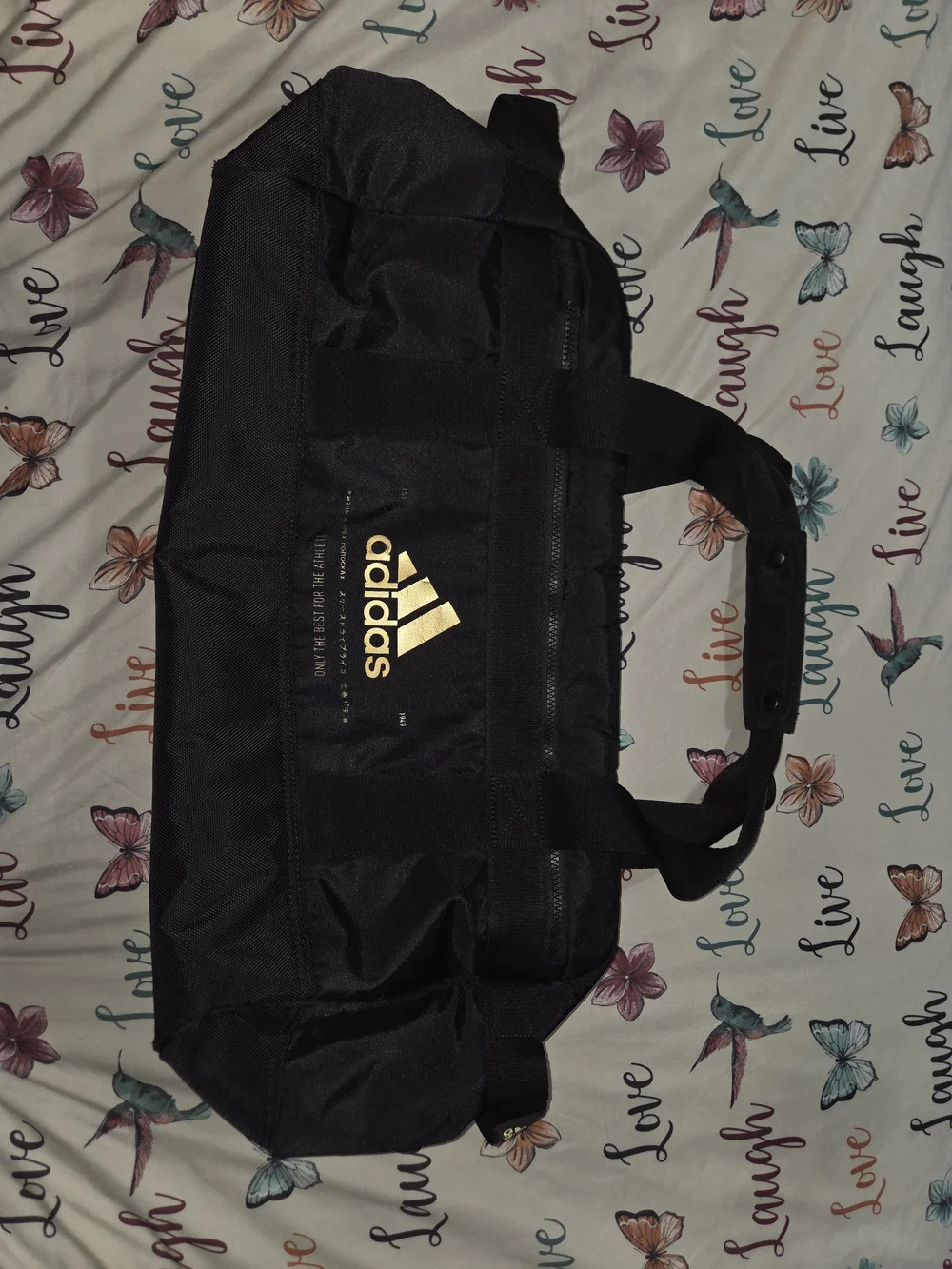 Adidas Men's Black and Gold Logo Tote Bag